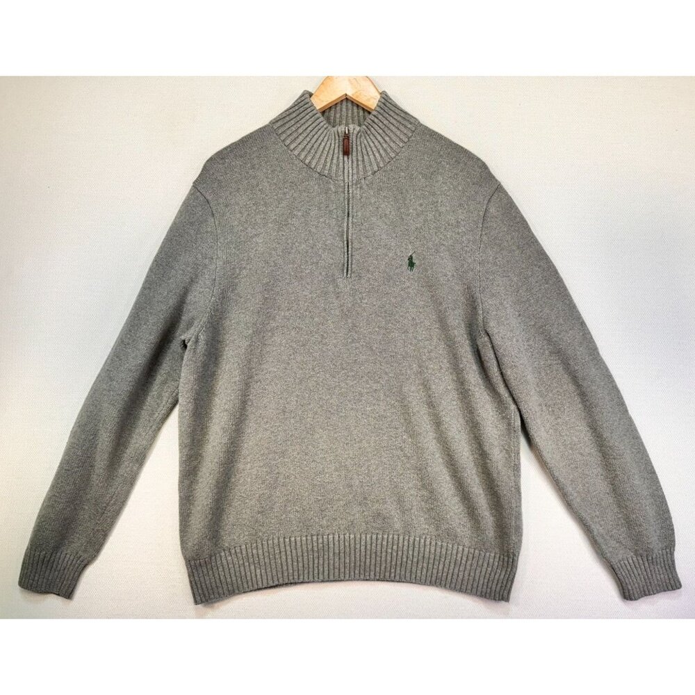 Polo Ralph Lauren Knit 1/4 Zip Pullover Sweater XL Grey 100% Cotton